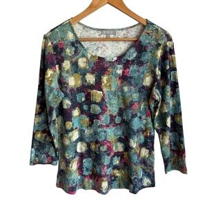 Habitat Artsy Printed 3/4 Sleeve T-Shirt Sz S Multicolour 100% Cotton Top EUC